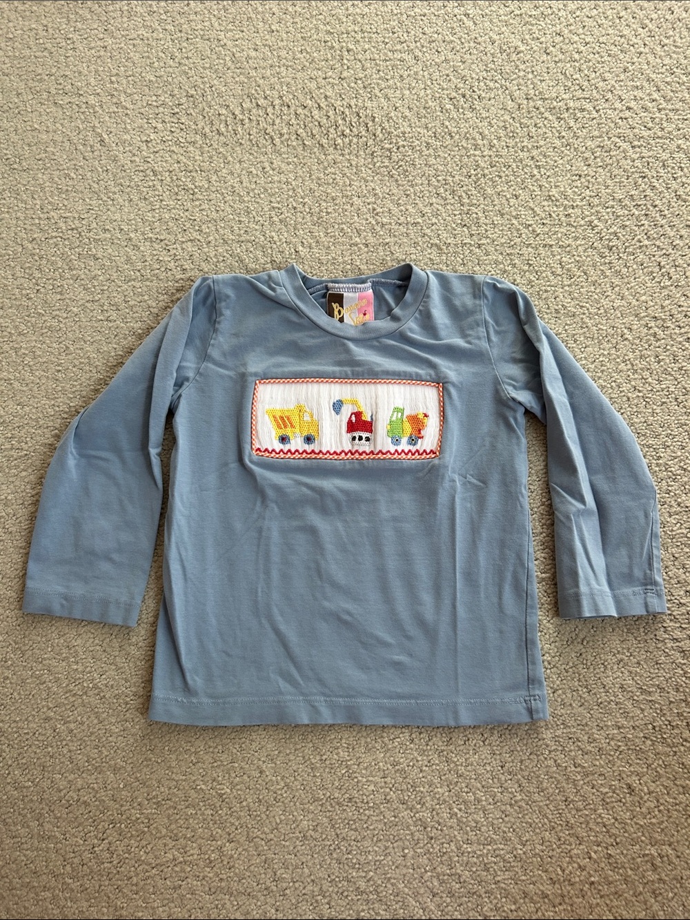 Light Blue Long-Sleeve Top with Smocked Vehicle Panel